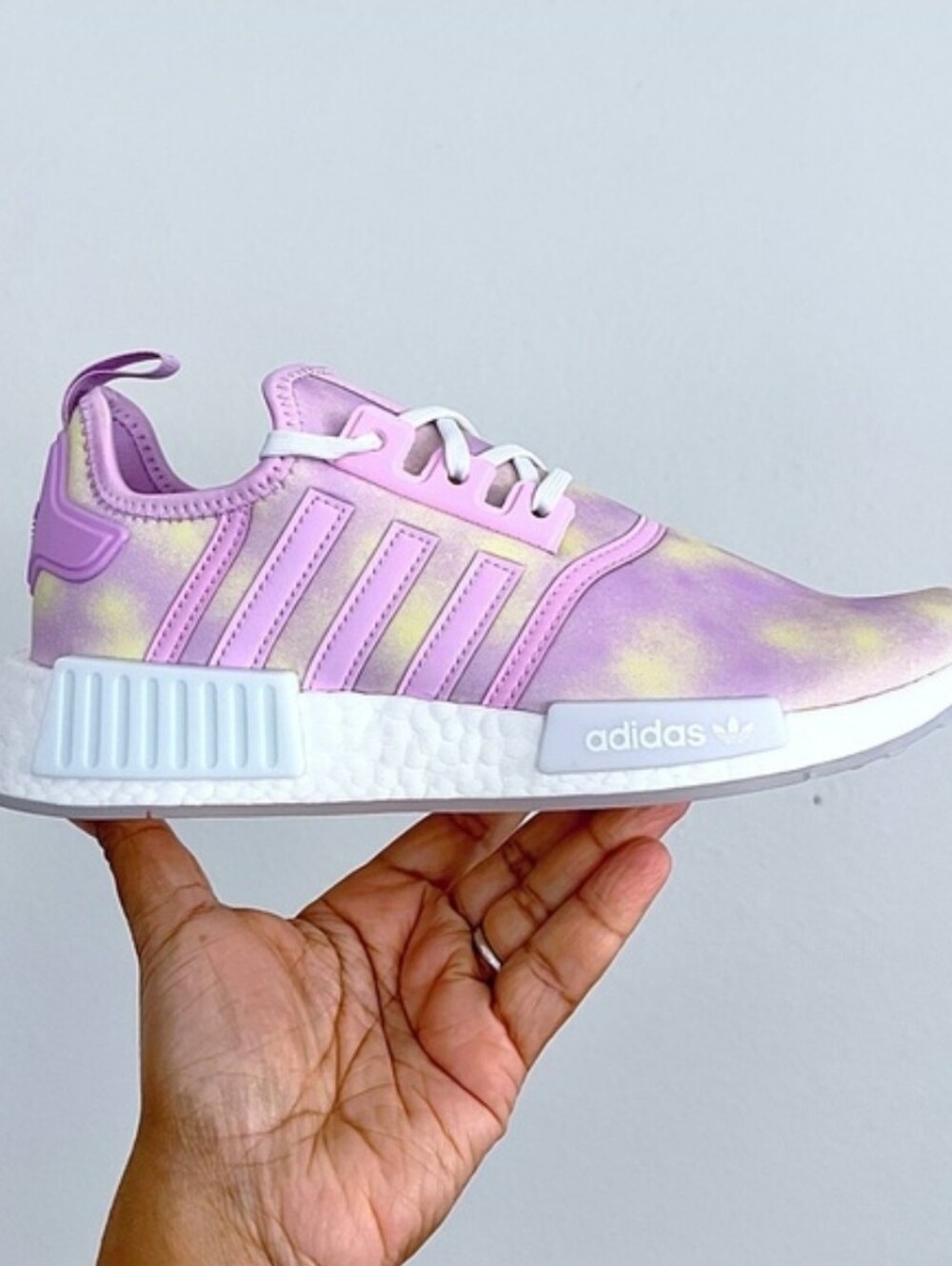 Adidas NMD Bliss Lilac Pink Yellow White Watercolor Print Sneaker NEW